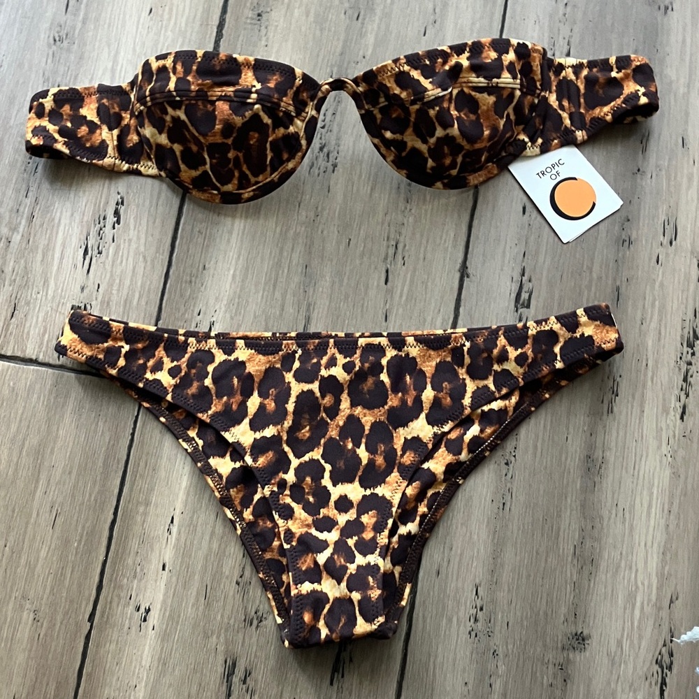 Tropic of C Underwire Mariel Demi Bandeau Leopard Print Lo Bikini Set S NWT